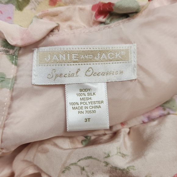 Janie and Jack 3T Special Occasion 100% Silk Dress Pink Floral Smocked  Spring - Picture 4 of 6